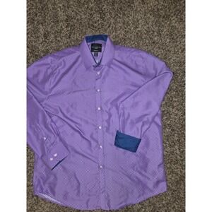 Calabrum London Geometric Flip Cuff Dress Shirt Men's L Purple 16 - 16 1/2